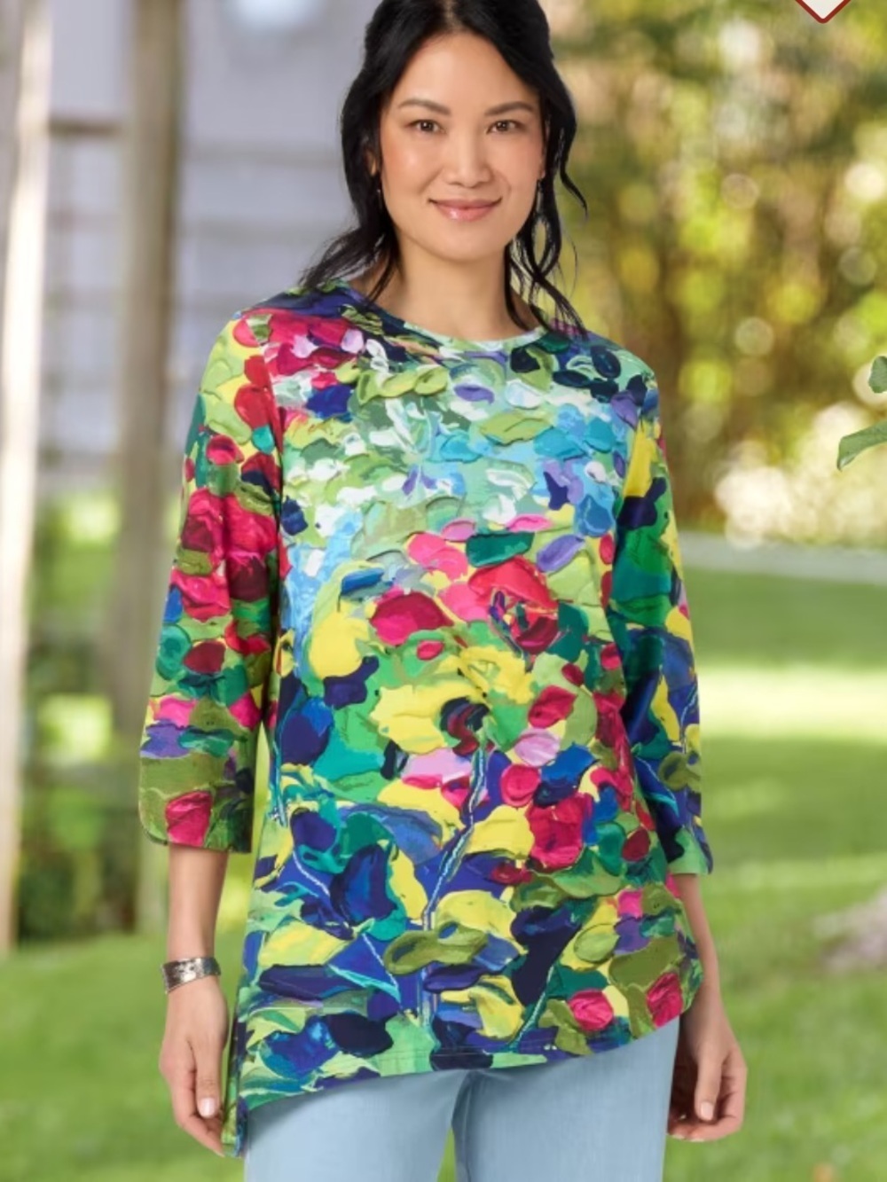 Vermont Country Store Watercolor Lilies Floral Cotton Asymmetrical Tunic Top 2X
